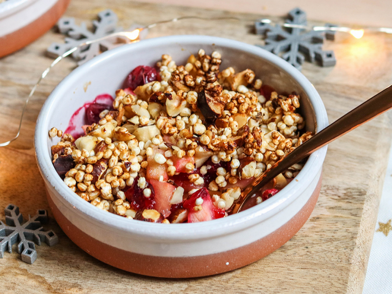 Gluten Free Cranberry, Hazelnut + Quinoa Crumble